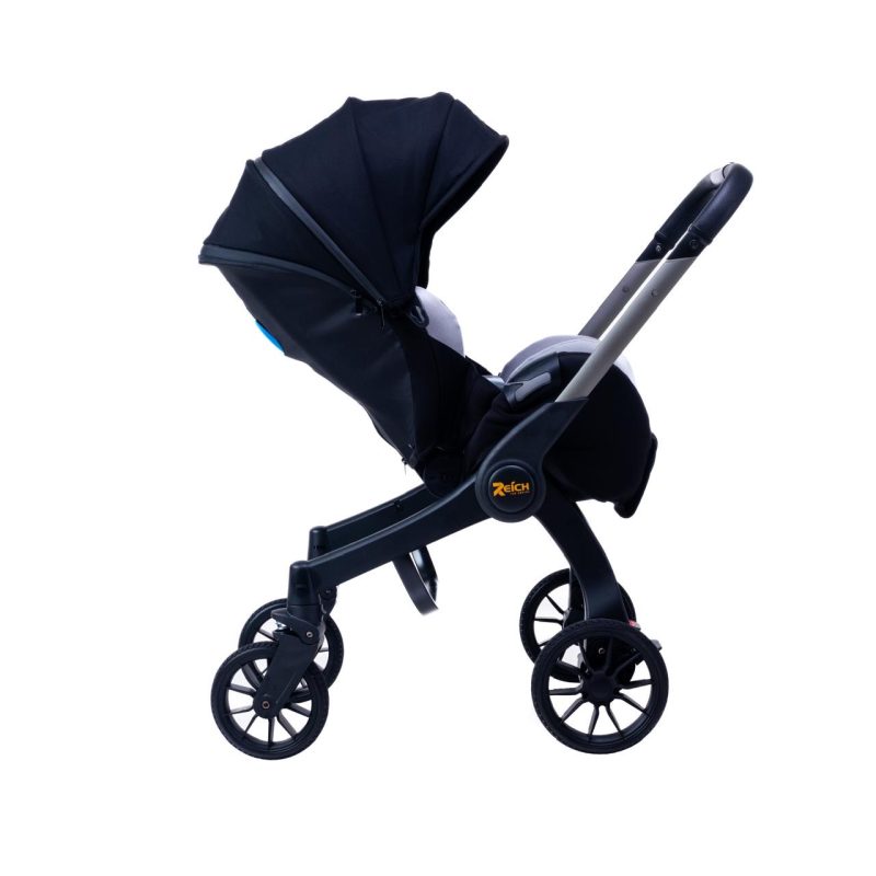 4 in 1 Baby Stroller Pram Baby Cradle Baby Basket with 3 Stage Recliner- Black